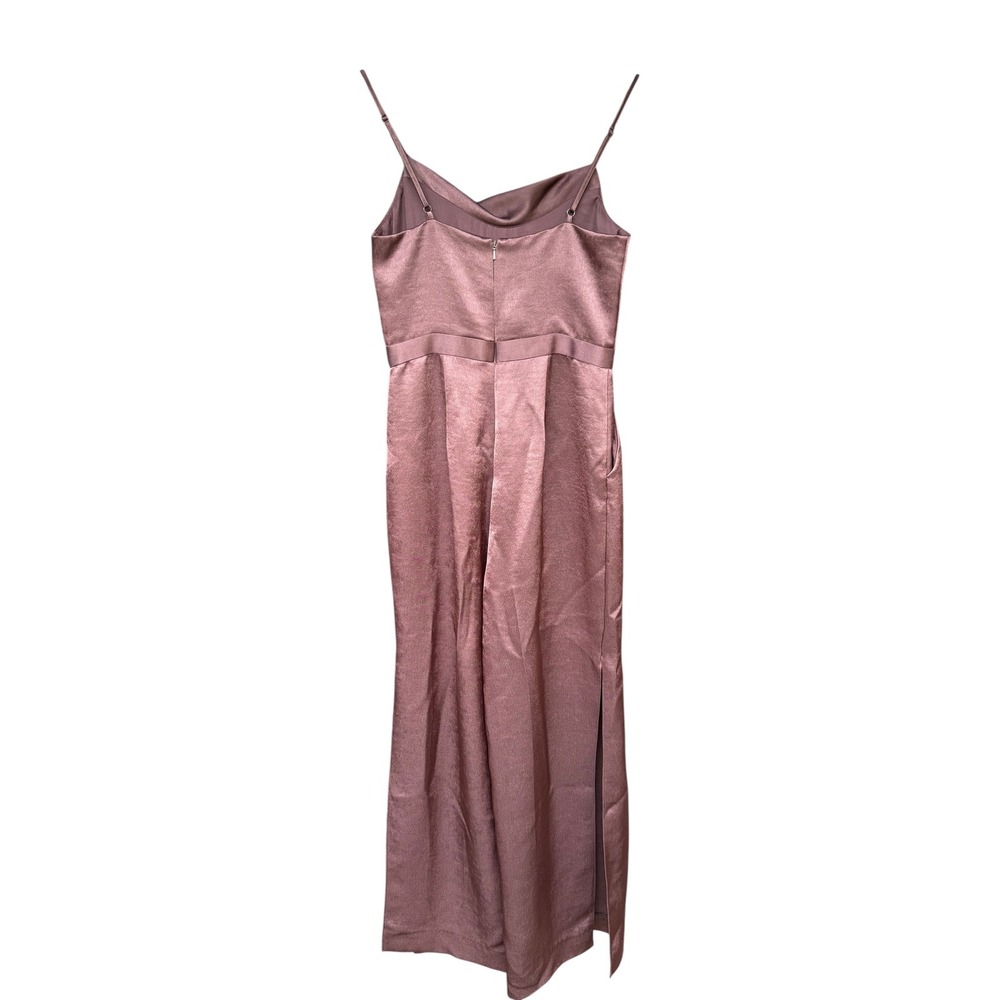 Reiss Chocolate Brown Satin Jumpsuit with Side Slits - Picture 3 of 9